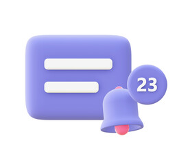 3d illustration icon of purple Bell Notification for UI UX web mobile apps social media ads designs