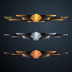 Game achievement level badge gold, silver and bronze rank bar ui elements - obrazy, fototapety, plakaty