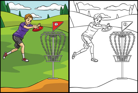 Disc Golf Coloring Page Colored Illustration