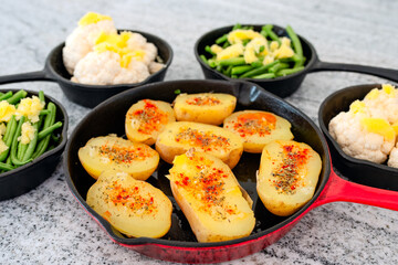 seasonal vegetables prepared grilling in a pan