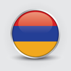 Armenia round flag design is used as badge, button, icon with reflection of shadow. Icon country. Realistic vector illustration.