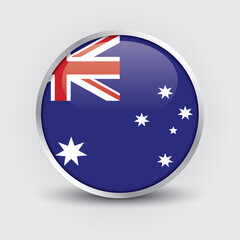 Australia round flag design is used as badge, button, icon with reflection of shadow. Icon country. Realistic vector illustration.