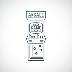 Retro video game emblem. Arcade machine line icon isolated on white background. Vector illustration.