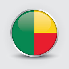 Fototapeta premium Benin round flag design is used as badge, button, icon with reflection of shadow. Icon country. Realistic vector illustration.