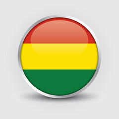 Bolivia round flag design is used as badge, button, icon with reflection of shadow. Icon country. Realistic vector illustration.