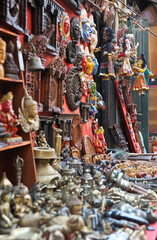 Souvenir religious items in the shop in Kathmandu, Nepal. Asia  