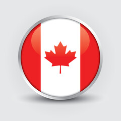 Fototapeta na wymiar Canada round flag design is used as badge, button, icon with reflection of shadow. Icon country. Realistic vector illustration.