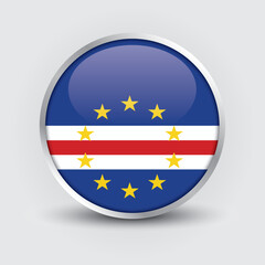 Cape Verde round flag design is used as badge, button, icon with reflection of shadow. Icon country. Realistic vector illustration.