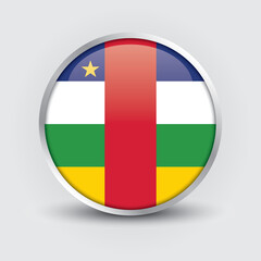 Central African Republic round flag design is used as badge, button, icon with reflection of shadow. Icon country. Realistic vector illustration.