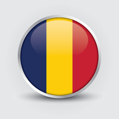 Chad round flag design is used as badge, button, icon with reflection of shadow. Icon country. Realistic vector illustration.