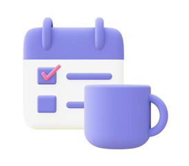 Obraz premium 3d illustration icon of purple Coffee and work for UI UX web mobile apps social media ads designs