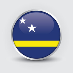 Curacao round flag design is used as badge, button, icon with reflection of shadow. Icon country. Realistic vector illustration.