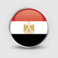 Obraz premium Egypt round flag design is used as badge, button, icon with reflection of shadow. Icon country. Realistic vector illustration.