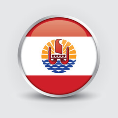 Fototapeta premium French Polynesia round flag design is used as badge, button, icon with reflection of shadow. Icon country. Realistic vector illustration.