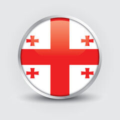 Fototapeta premium Georgia round flag design is used as badge, button, icon with reflection of shadow. Icon country. Realistic vector illustration.