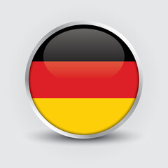 Germany round flag design is used as badge, button, icon with reflection of shadow. Icon country. Realistic vector illustration.