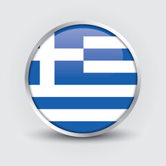 Greece round flag design is used as badge, button, icon with reflection of shadow. Icon country. Realistic vector illustration.
