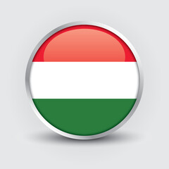 Hungary round flag design is used as badge, button, icon with reflection of shadow. Icon country. Realistic vector illustration.