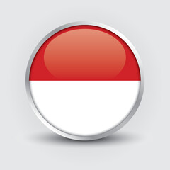 Indonesia round flag design is used as badge, button, icon with reflection of shadow. Icon country. Realistic vector illustration.