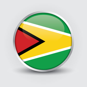 Guyana round flag design is used as badge, button, icon with reflection of shadow. Icon country. Realistic vector illustration.