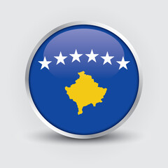 Kosovo round flag design is used as badge, button, icon with reflection of shadow. Icon country. Realistic vector illustration.