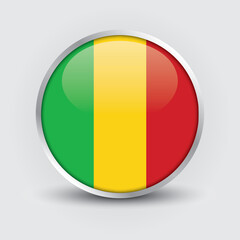 Mali round flag design is used as badge, button, icon with reflection of shadow. Icon country. Realistic vector illustration.
