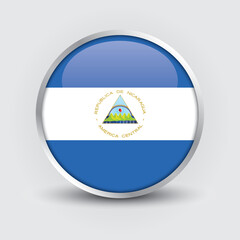 Nicaragua round flag design is used as badge, button, icon with reflection of shadow. Icon country. Realistic vector illustration.