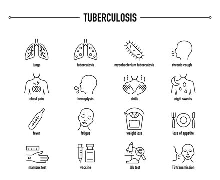 Tuberculosis vector icon set. Line editable medical icons.