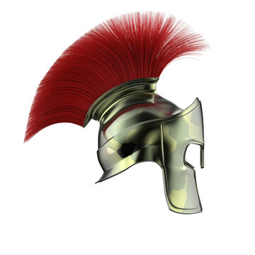 high quality spartan helmet, Greek roman warrior Gladiator, legionnaire heroic soldier, sprts fan, 3d render isolated on transparent background