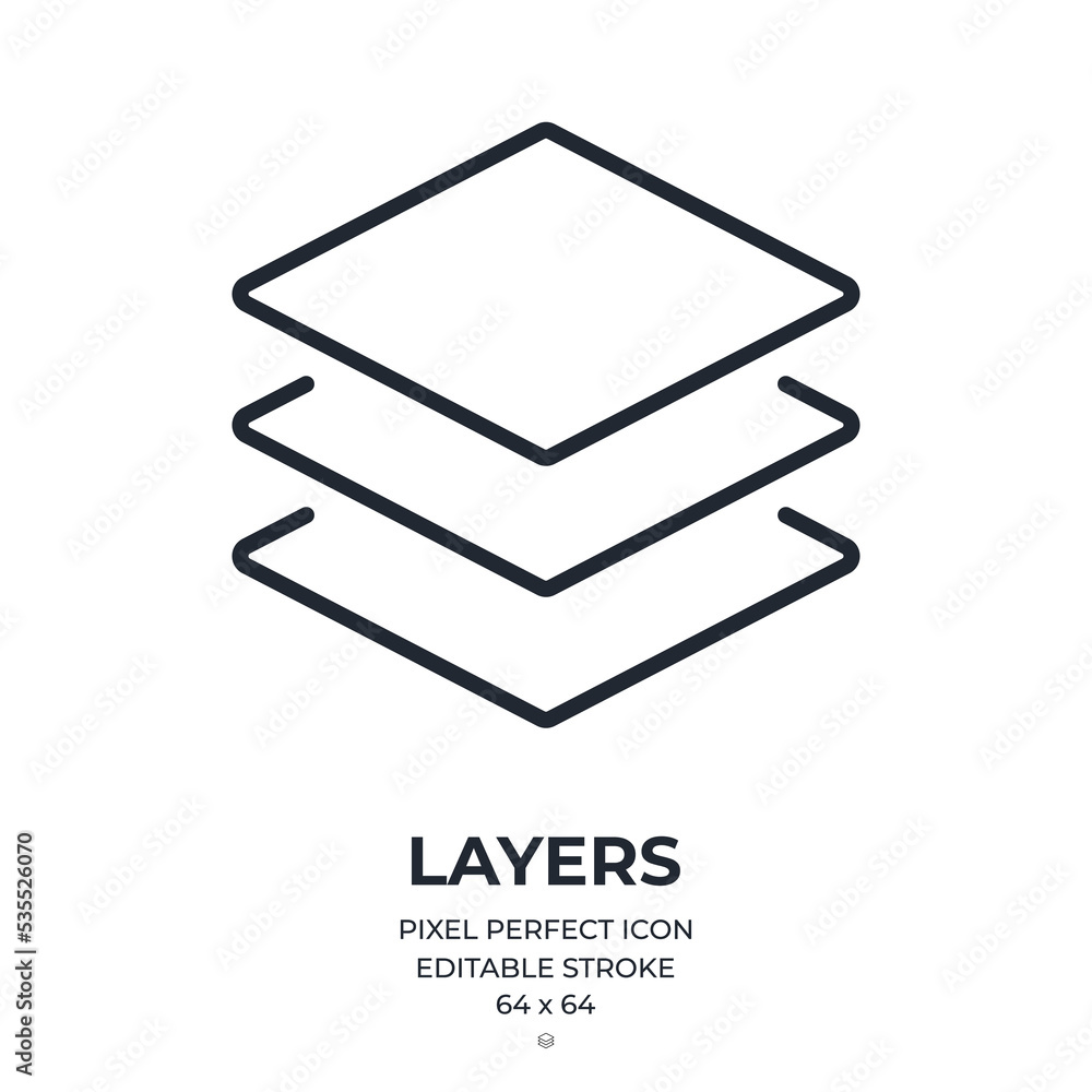 Wall mural layers editable stroke outline icon isolated on white background flat vector illustration. pixel per