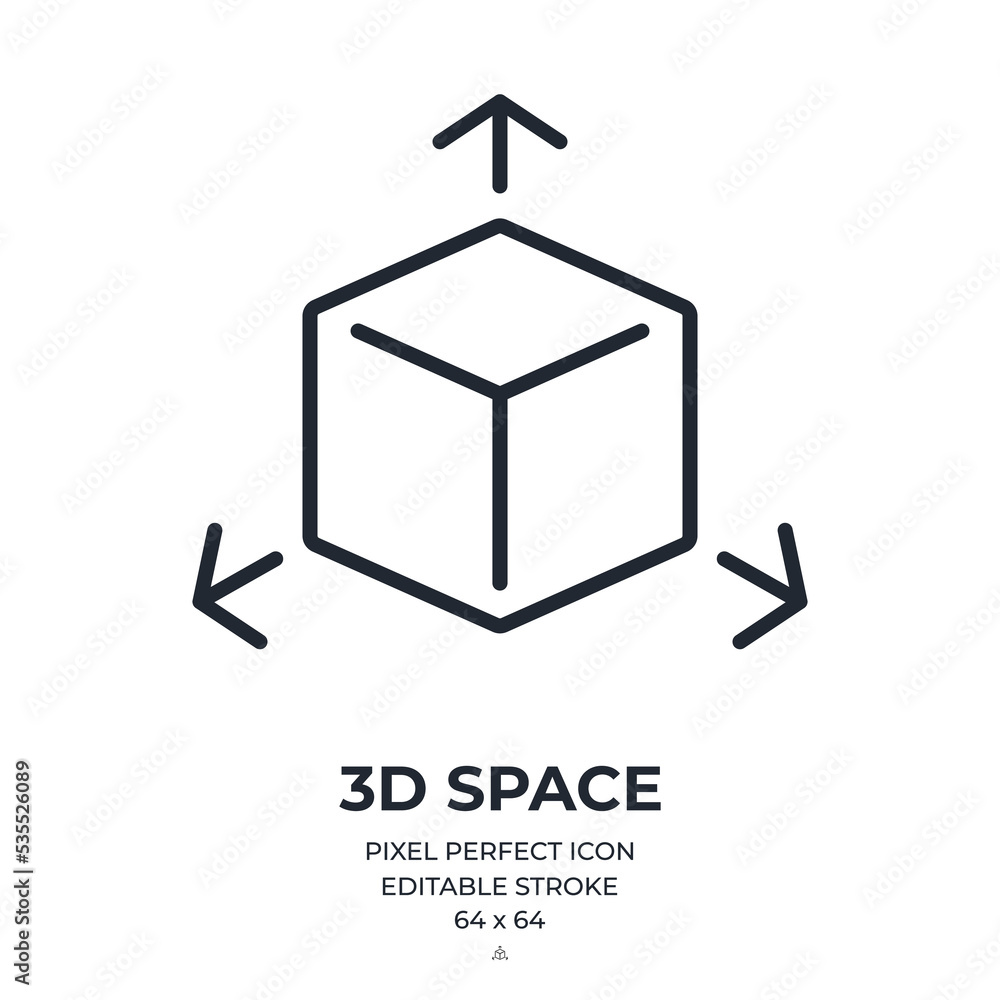 Wall mural 3d space editable stroke outline icon isolated on white background flat vector illustration. pixel p