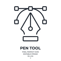 Pen tool editable stroke outline icon isolated on white background flat vector illustration. Pixel perfect. 64 x 64.