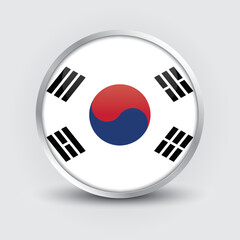 South Korea round flag design is used as badge, button, icon with reflection of shadow. Icon country. Realistic vector illustration.