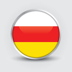 South Ossetia round flag design is used as badge, button, icon with reflection of shadow. Icon country. Realistic vector illustration.