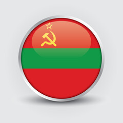 Transnistria round flag design is used as badge, button, icon with reflection of shadow. Icon country. Realistic vector illustration.