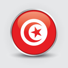 Tunisia round flag design is used as badge, button, icon with reflection of shadow. Icon country. Realistic vector illustration.