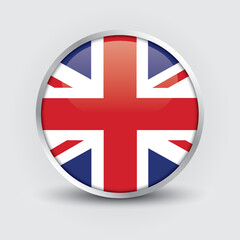 United Kingdom round flag design is used as badge, button, icon with reflection of shadow. Icon country. Realistic vector illustration.