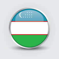 Uzbekistan round flag design is used as badge, button, icon with reflection of shadow. Icon country. Realistic vector illustration.