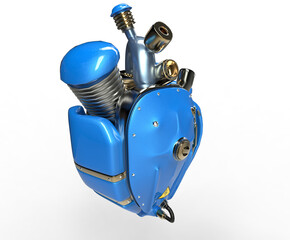 Diesel punk robot techno heart. engine with pipes, radiators and glossy green metal hood parts. bike show rock hardcore poster template isolated on transparent