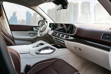 Interior of prestige modern car with leather seats