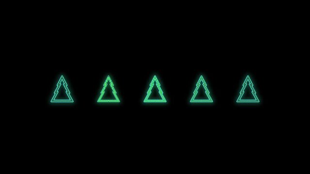Christmas trees pattern in rows with neon color in night, motion abstract club, party and winter holidays style background
