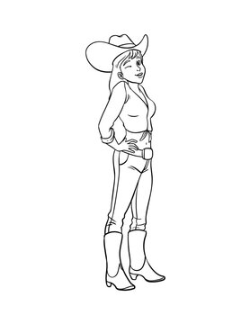 Cowgirl Isolated Coloring Page for Kids