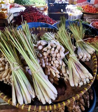 Vegetables at the traditional market. Indonesian food