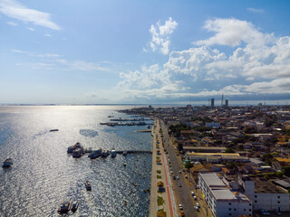 Aerial view of the coastline of the city of Santarèm in the state of Parà in Brazil. Nice city on...