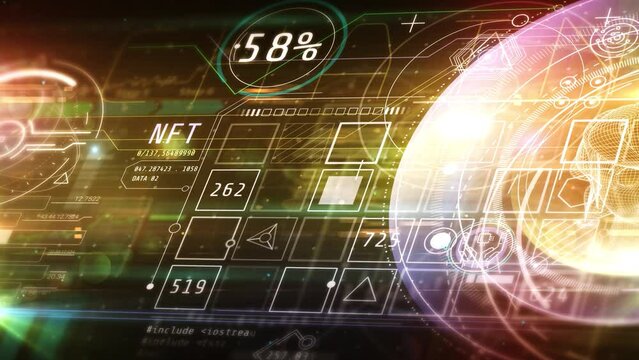 Animated abstract infographic arrays of NFT data.