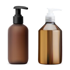 Brown pump bottle for beauty cosmetic. Shampoo dispenser