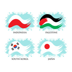 country flag symbol, indonesia, palestin, south korea and japan, a simple vector flat design