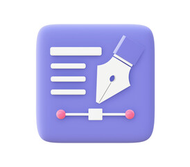 3d illustration icon of purple Pen for UI UX web mobile apps social media ads designs