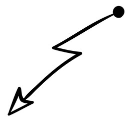 Zigzag shaped doodle arrow. Thin hand drawn arrow pointing down