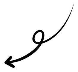 Fototapeta na wymiar Twisting doodle arrow. Thin hand drawn icon. Line curved arrow